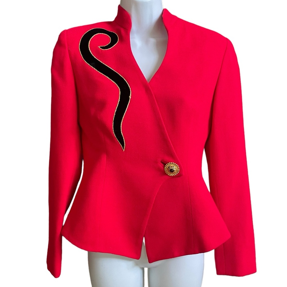 Vintage Bicci Petites Wool Jacket Red Black Accent Gold Button Closure Retro 6